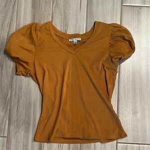 Haute Monde Mustard Ribbed Puff Sleeve Blouse small